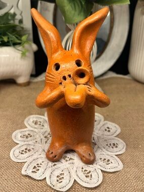 Vtg Mexican Folk Art Terracotta Clay Musician Rabbit Figurine Oaxacan Pottery